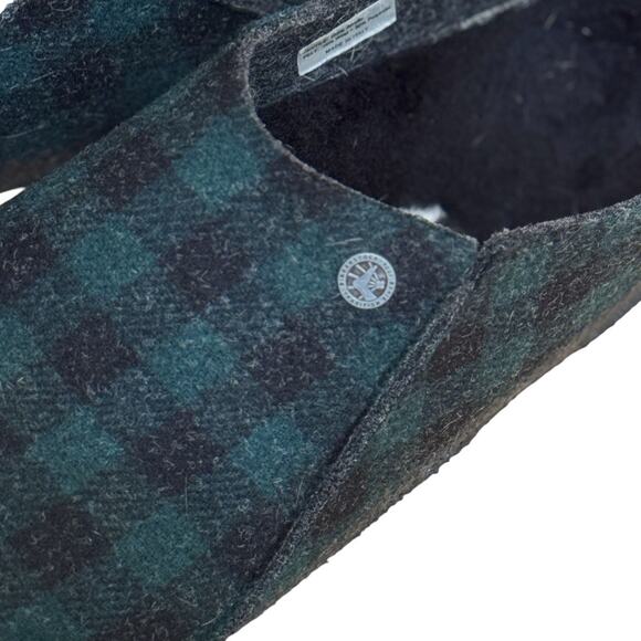 Birkenstock Zermatt Black Shearling Wool Felt Plaid Green - Picture 5 of 11
